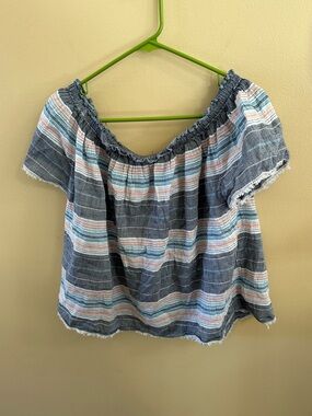 GAP Striped Off-the-Shoulder Top in Blue, Pink and White